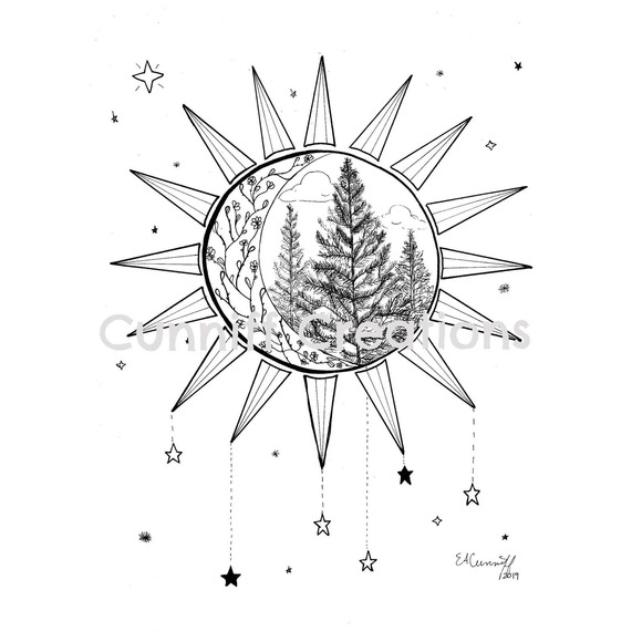 Sun and Moon Print | Moon and Stars Print | Sun and Moon Wall Art - Picture 1 of 3